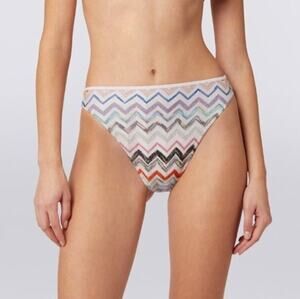Missoni Women Multi Lurex Zigzag Swim High Waist Bikini Bottom Size EU 38